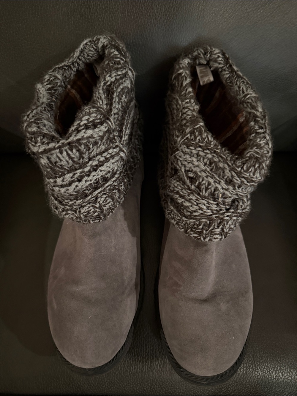 Muk Luks Gray Suede Knit Cuff Ankle Boots